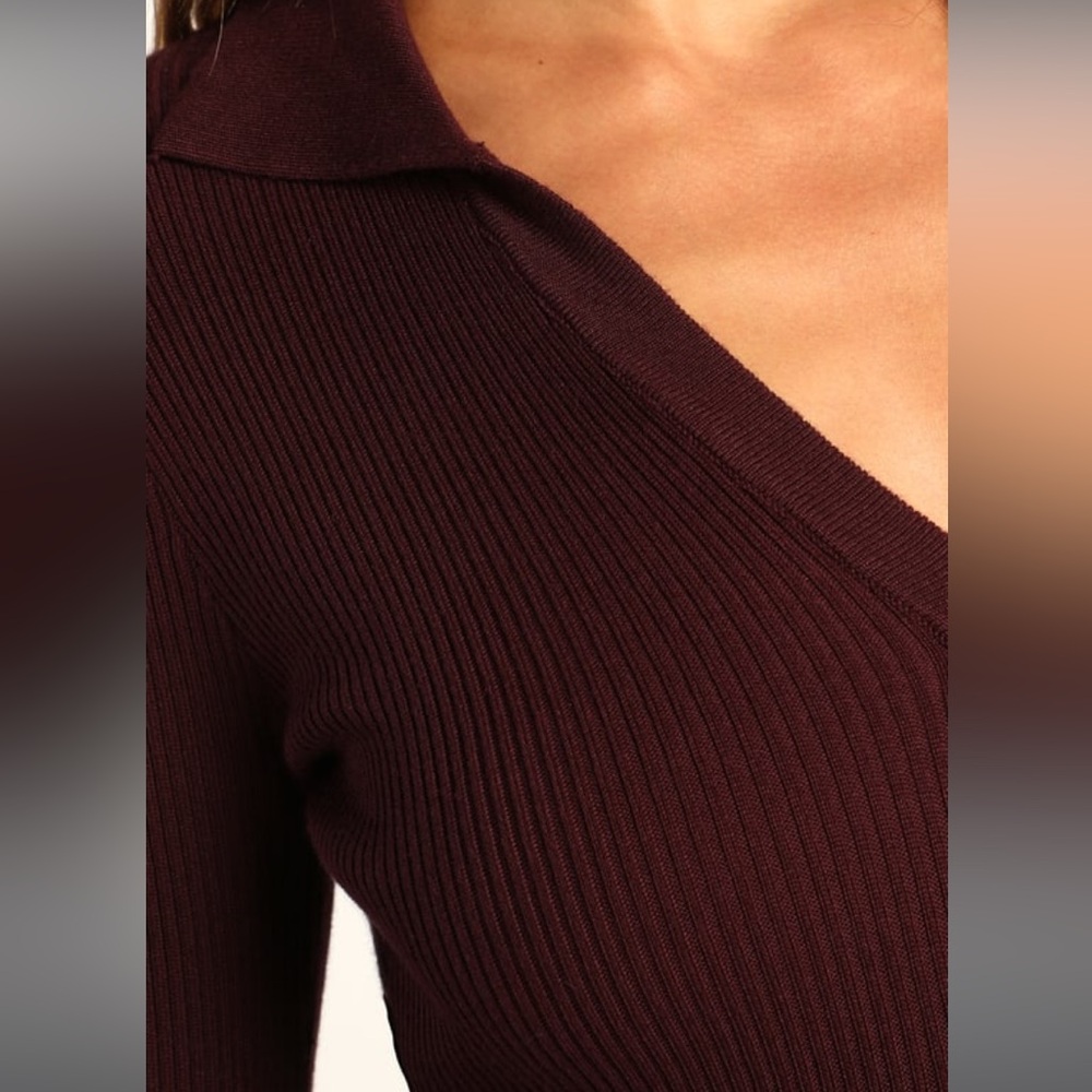Lulus We're Sweater Together Brown Ribbed Knit Collared Midi Dress Small - Picture 5 of 7